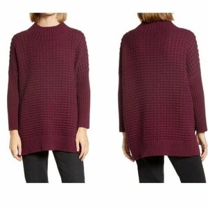 NWT French Connection Mozart Popcorn Cotton Sweater In‎ Burgundy Oversized XS